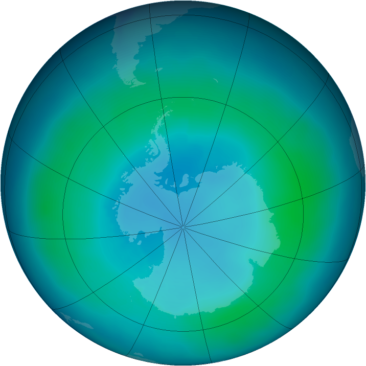 Antarctic ozone map for February 2009